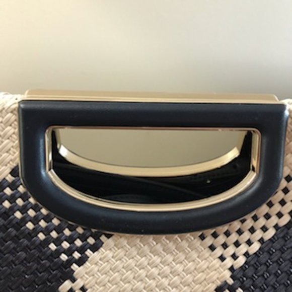 KATE SPADE NWT Gingham Woven Straw Clutch/Crossbody in Navy Blue & Ivory Alexia - Picture 8 of 16
